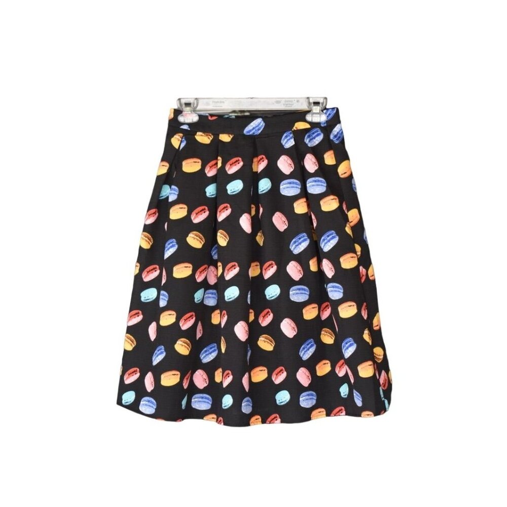 Women's The Moon Black Full Circle Skirt Colorful Macaron Print Lined S